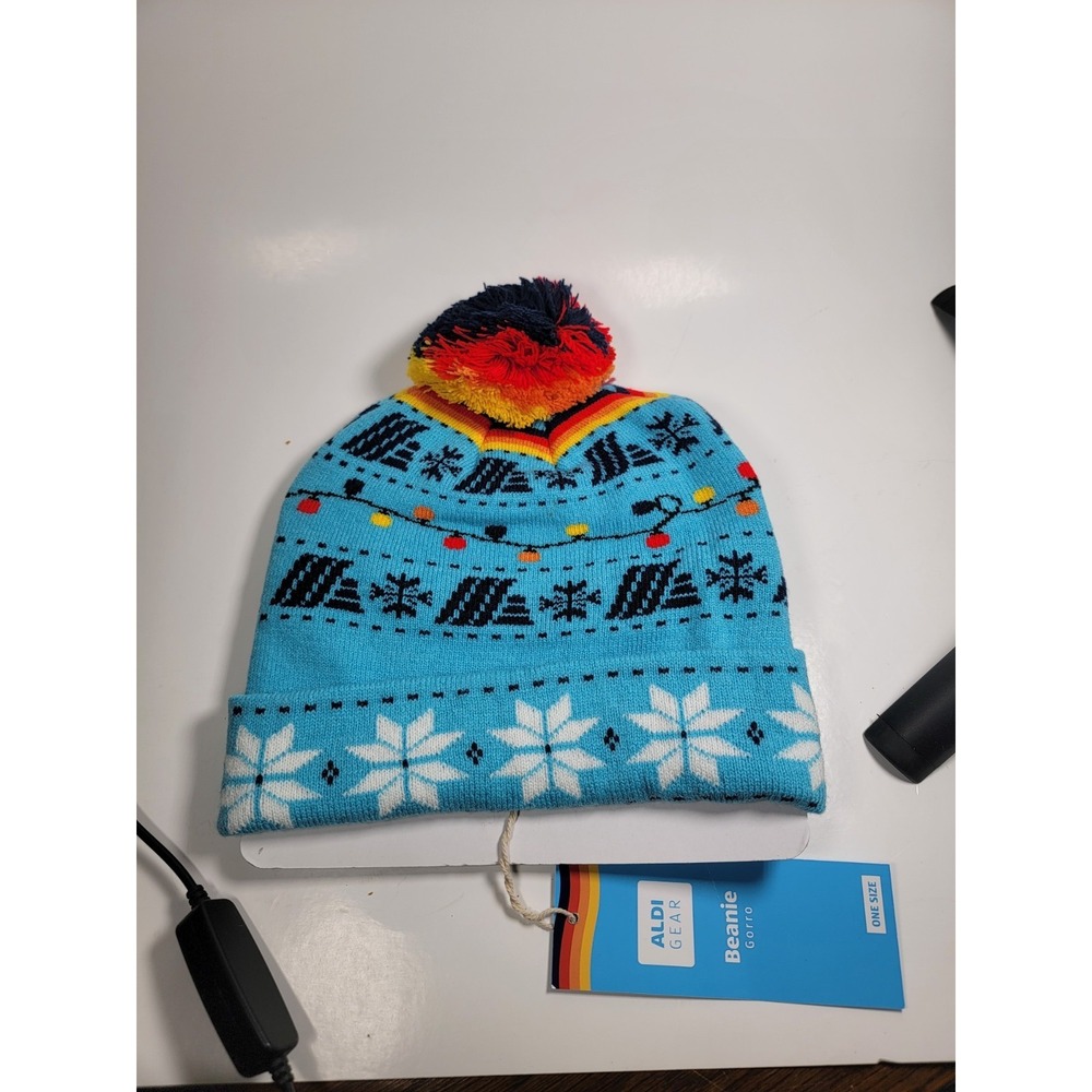 Aldi Gear '23 Holiday Beanie Hat Cuffed Logo Light Blue One Size Winter New